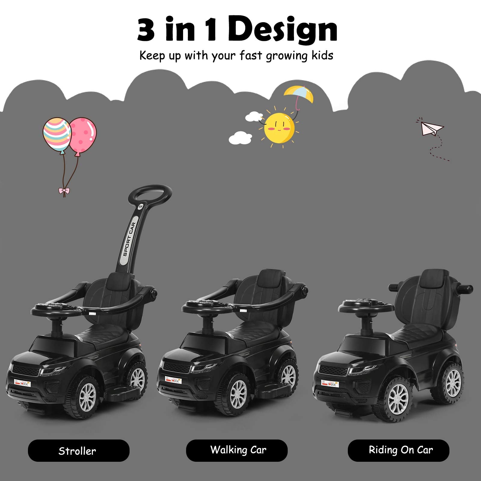 3 in 1 Ride on Push Car | Stroller Sliding Walking Car | Ride on Toy for Boys & Girls