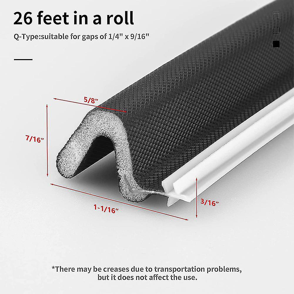 Weather Stripping Seal Strip andquot;qandquot; Foam 26 Feet Long ， Card Slot Installation Seals Large Gap，easily