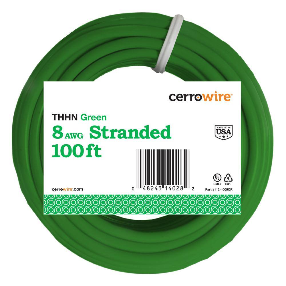 Cerrowire 100 ft. 8 Gauge Green Stranded Copper THHN Wire 112-4005CR