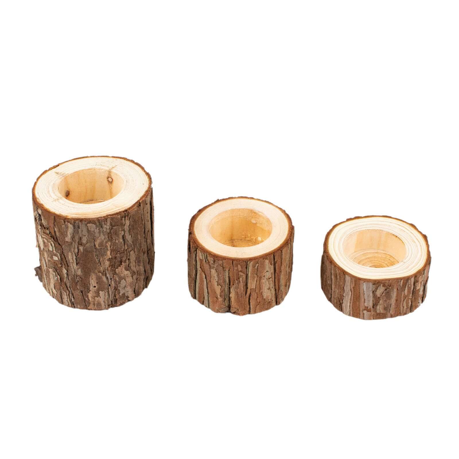 Set of 3 Assorted Farmhouse Wood Slice Votive Candle Holders, Rustic Tree Branch Wedding Table Décor 2.75