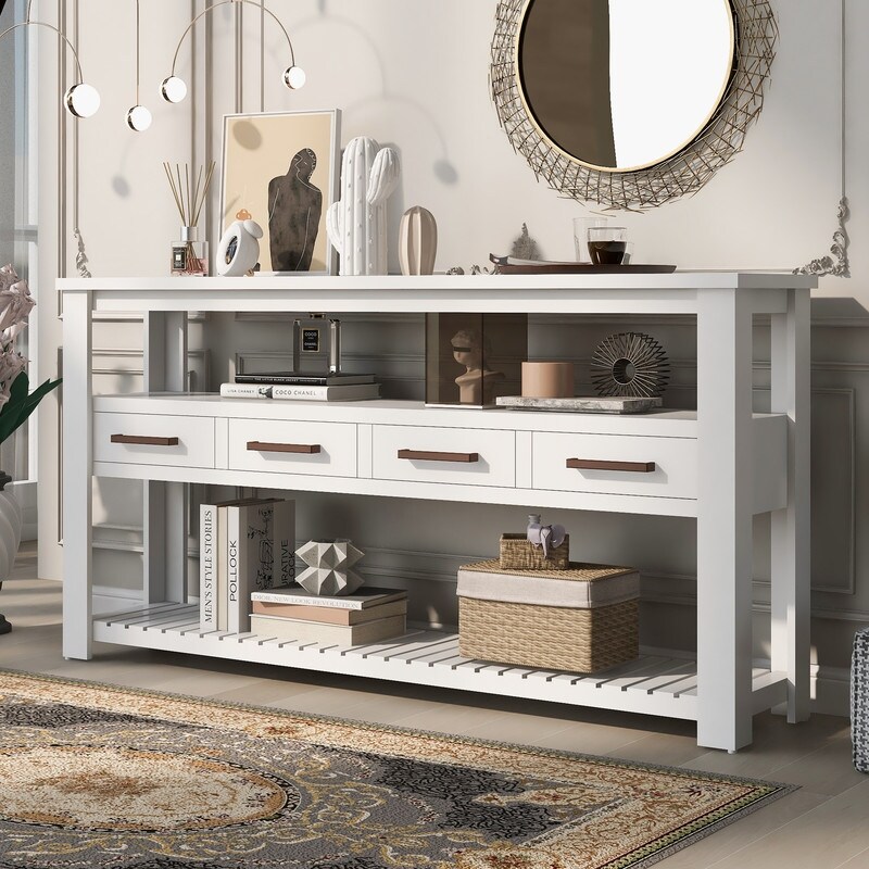 Modern Console Table Entryway Table with 4 Drawers 2 Shelves