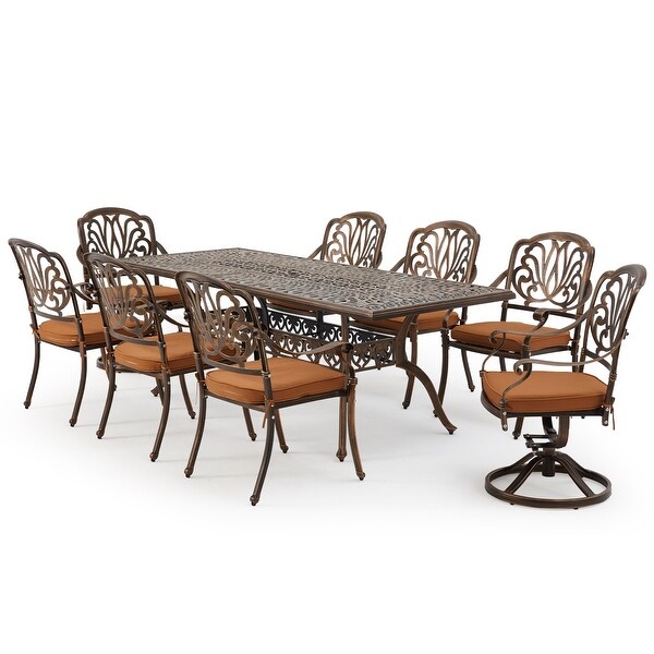 9Piece Outdoor Dining Set with 1 Table + 8 Chairs，AllWeather Aluminum Outdoor Patio Sets for Patio，Backyard，Garden