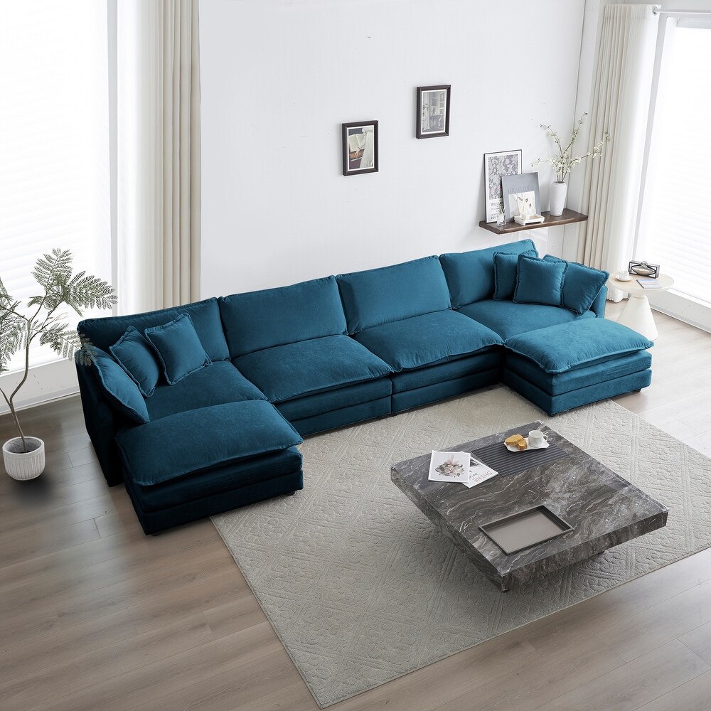 U shape Sectional Sofa Sets Chenille Sectional with Ottomans Chaise 6 seat Reversible Recliner Couch  for Living Room Sofa Bed