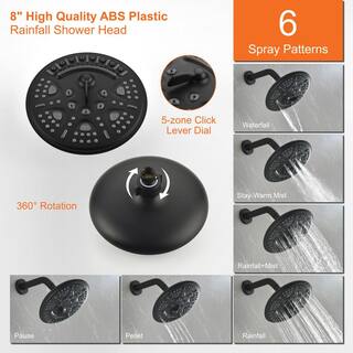 FLG Wall Mount Single-Handle 9-Spray Tub and Shower Faucet with 8 in. Shower Head in Matte Black (Valve Included) SS-0112-MB