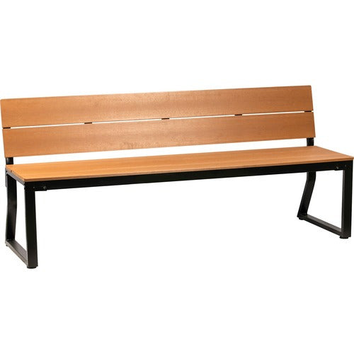 Lorell Teak Outdoor Bench With Backrest Teak Faux Wood Seat - Teak Faux Wood Back - 72" Length x 22" Width - 31.5" Height - 1 Each