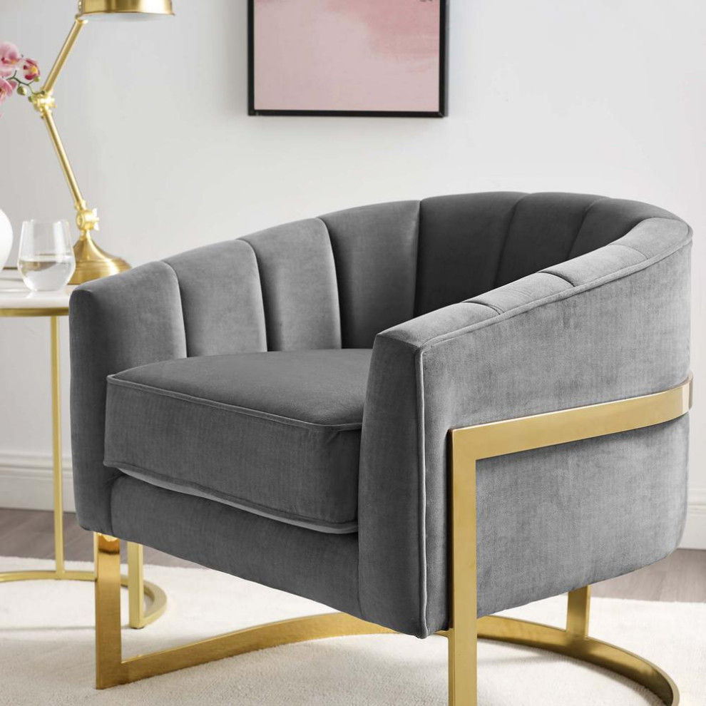 Esteem Vertical Channel Tufted Performance Velvet Accent Armchair   Gray...   Contemporary   Armchairs And Accent Chairs   by ShopFreely  Houzz