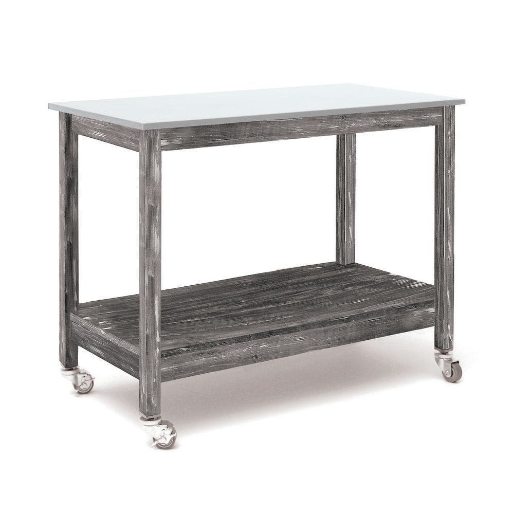 Central Exclusive Mobile Rustic Grey Wood Table With Galvanized Inset Top - 48