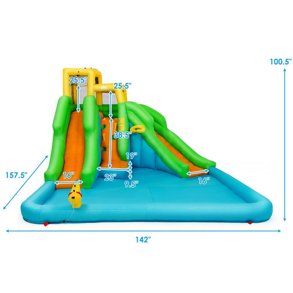 Costway Inflatable Water Park Bounce House 2-Slide Bouncer with Climbing Wall and 480-Watt Blower OP3800+EP21657