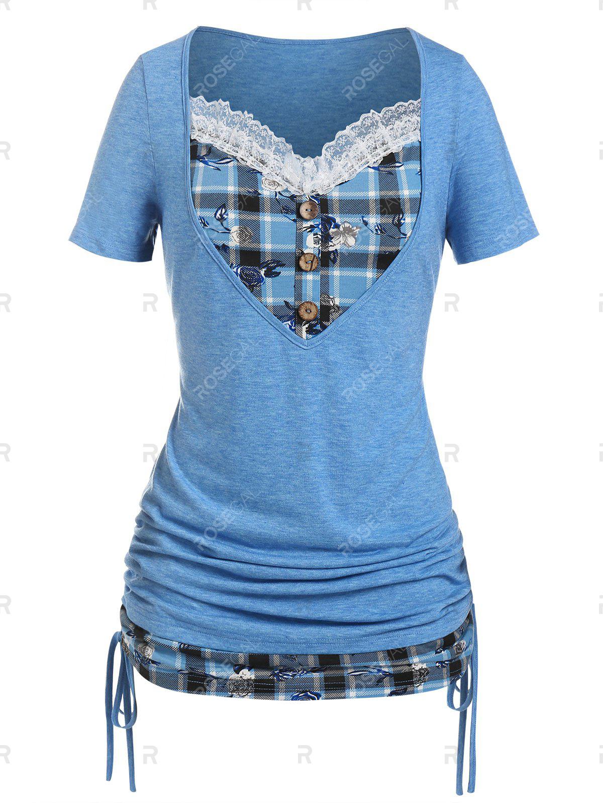 Plaid Cinched 2 in 1 Tee and 3D Printed Curve Leggings Plus Size Summer Outfit