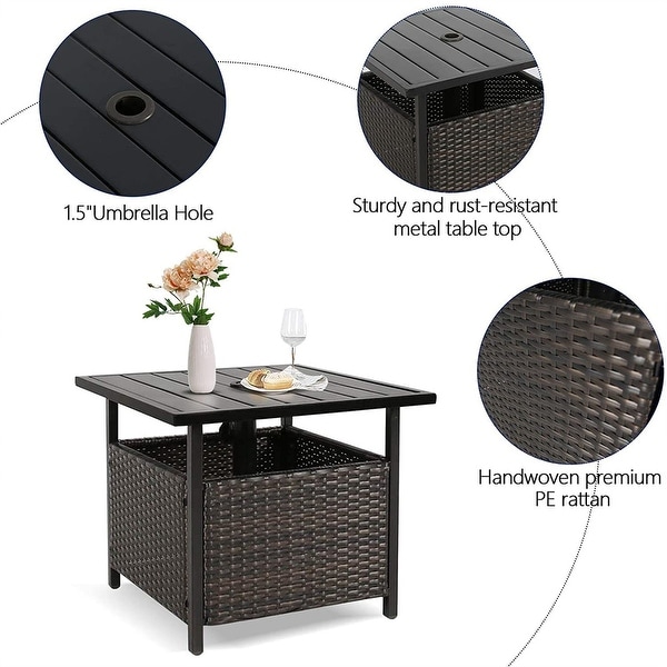 IndoorandOutdoor Wicker Side Table Bistro Table with Umbrella Hole