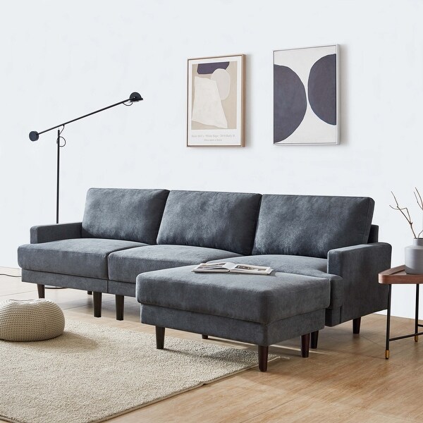 3 Seater Sofas Modern L Shape Fabric Polyester Padded Sofa with Ottoman