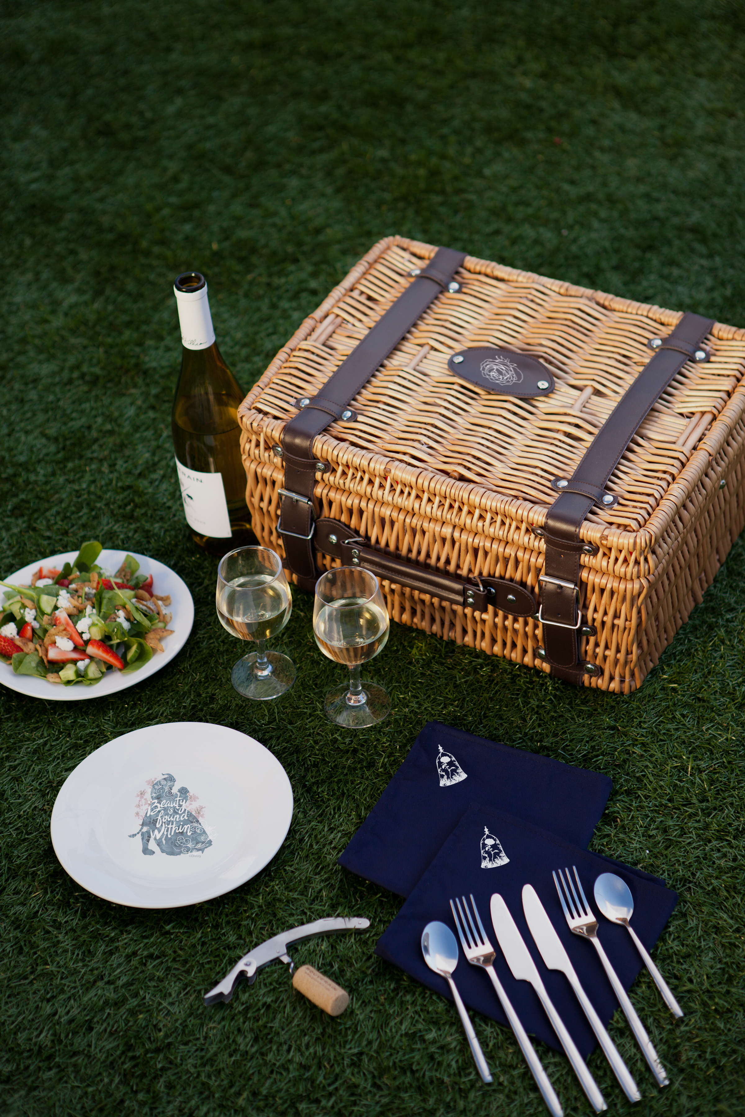 PICNIC TIME Disney Beauty and the Beast - Champion Picnic Basket， Navy Blue