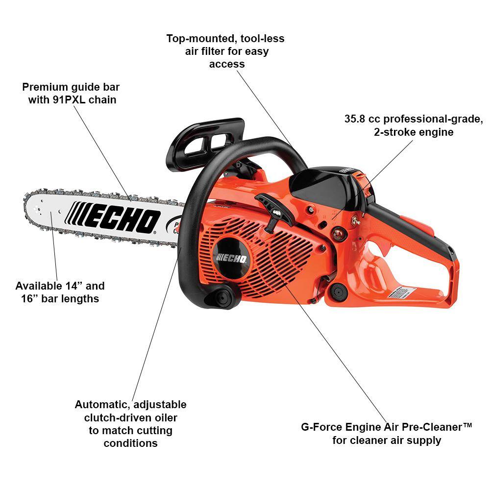 ECHO 16 in. 35.8 cc Gas 2-Stroke Rear Handle Chainsaw CS-361P-16