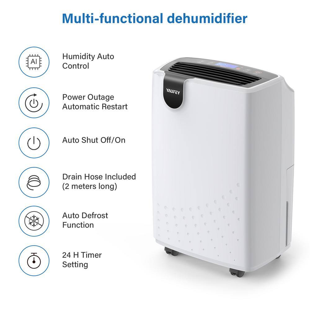 Yaufey 32.7-Pint Low Noise Home Dehumidifier for Indoor Use Recommended for up to 2500 sq. ft. With Water Tank White HDCX-PD161D-1