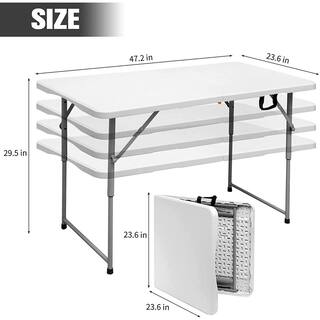 SKONYON 4 ft. White Adjustable Height Fold-in-Half Plastic Outdoor Picnic Folding Table SGFT88131