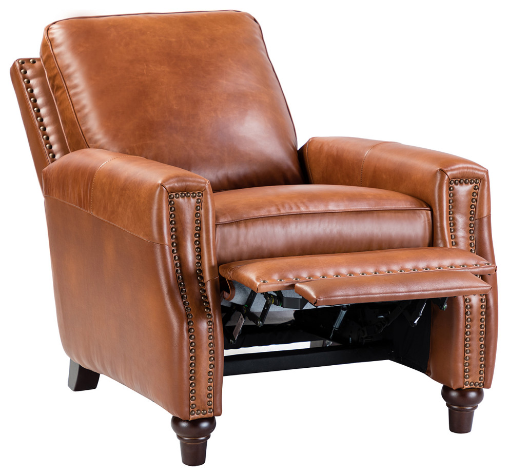 Genuine Leather Recliner With Nailhead Trim Set of 2   Traditional   Recliner Chairs   by Karat Home  Houzz