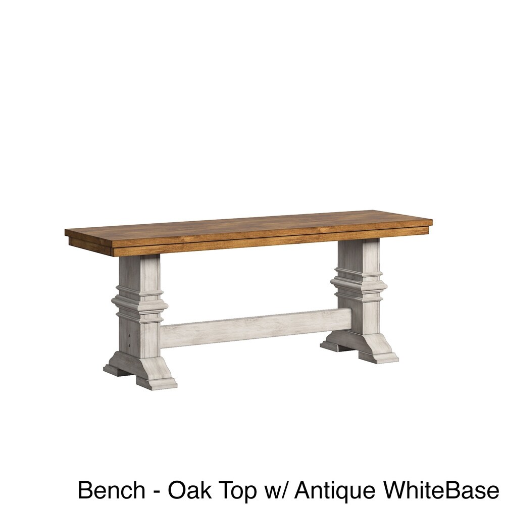 Eleanor Oak Farmhouse Trestle Base 6 Piece Dining Set   French Ladder Back by iNSPIRE Q Classic