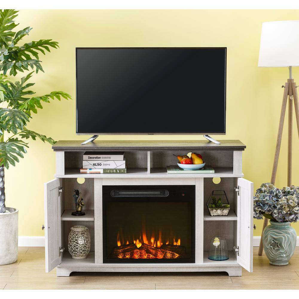 FESTIVO 48 in. White TV Stand for TVs up to 55 in. with Electric Fireplace FFP20256