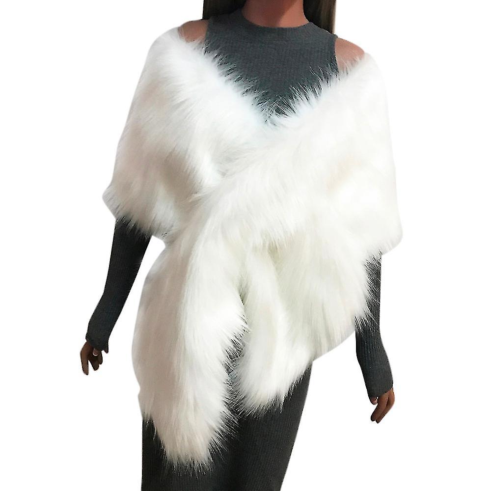 Women Faux Fox Fur Long Shawl Stole Wrap Shrug Scarf Bridal Wedding