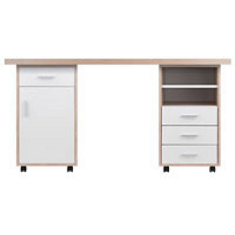 Set of 3 Beige and Gray Desk with Storage Cabinet