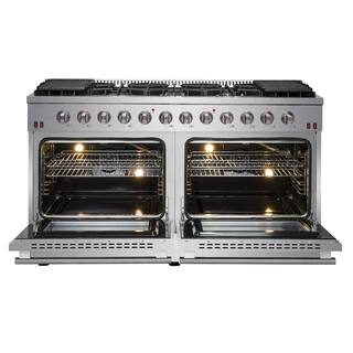 Forno Galiano 60 in. 8.64 cu. ft. 10 Burner Professional Freestanding Double Oven Gas Range with Gas Stove in Stainless Steel FFSGS6244-60