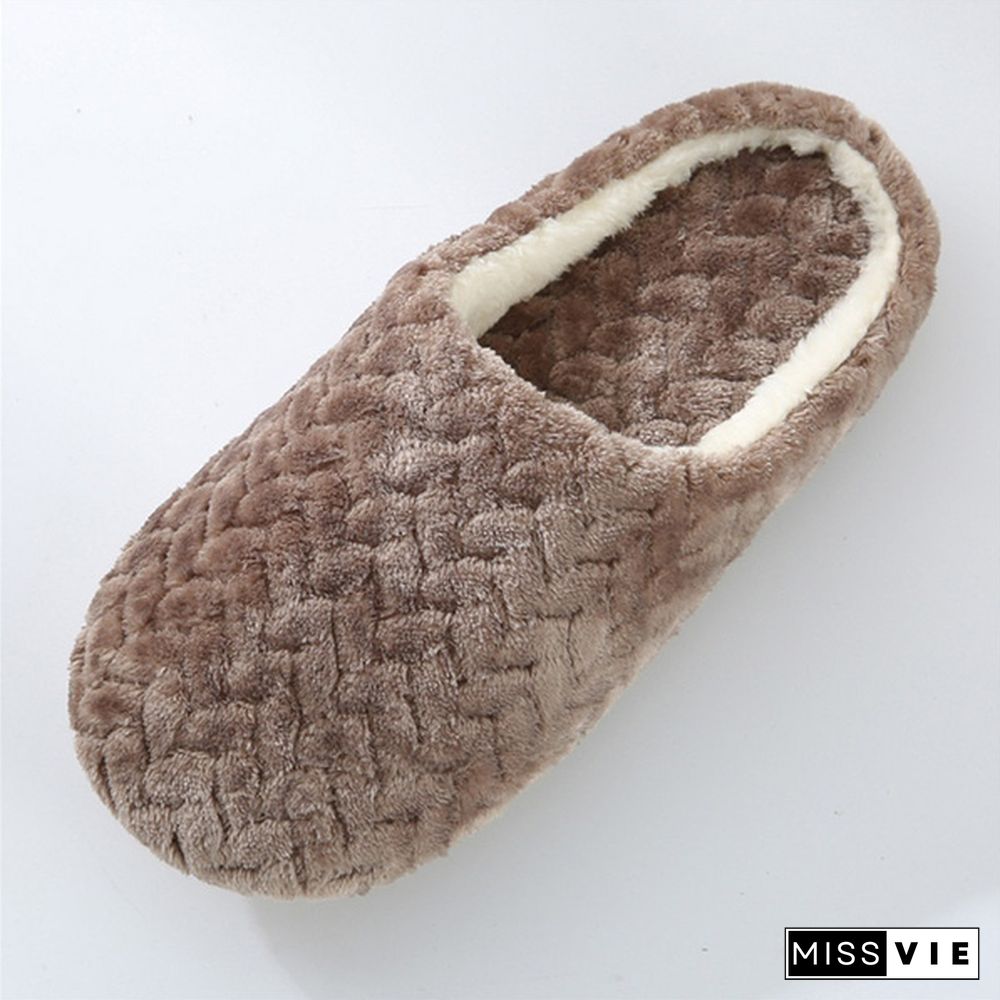 Ladies Fashion Plus Size Soft Bottom Plush Slippers Non-Slip Wooden Floor Indoor Couples Cotton Slippers