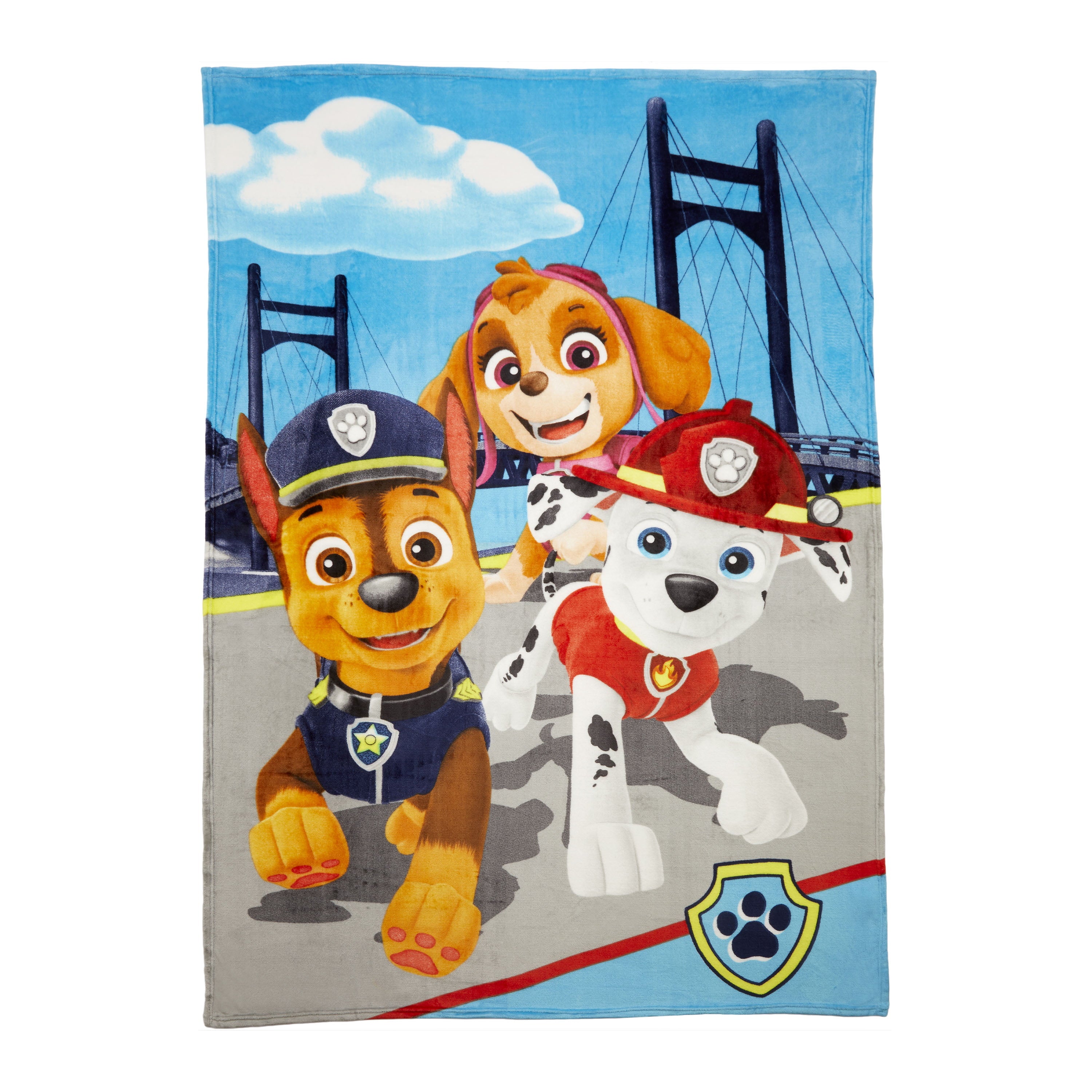 PAW Patrol Kids Plush Twin/Full Blanket， 62 x 90， Blue and Grey， Nickelodeon