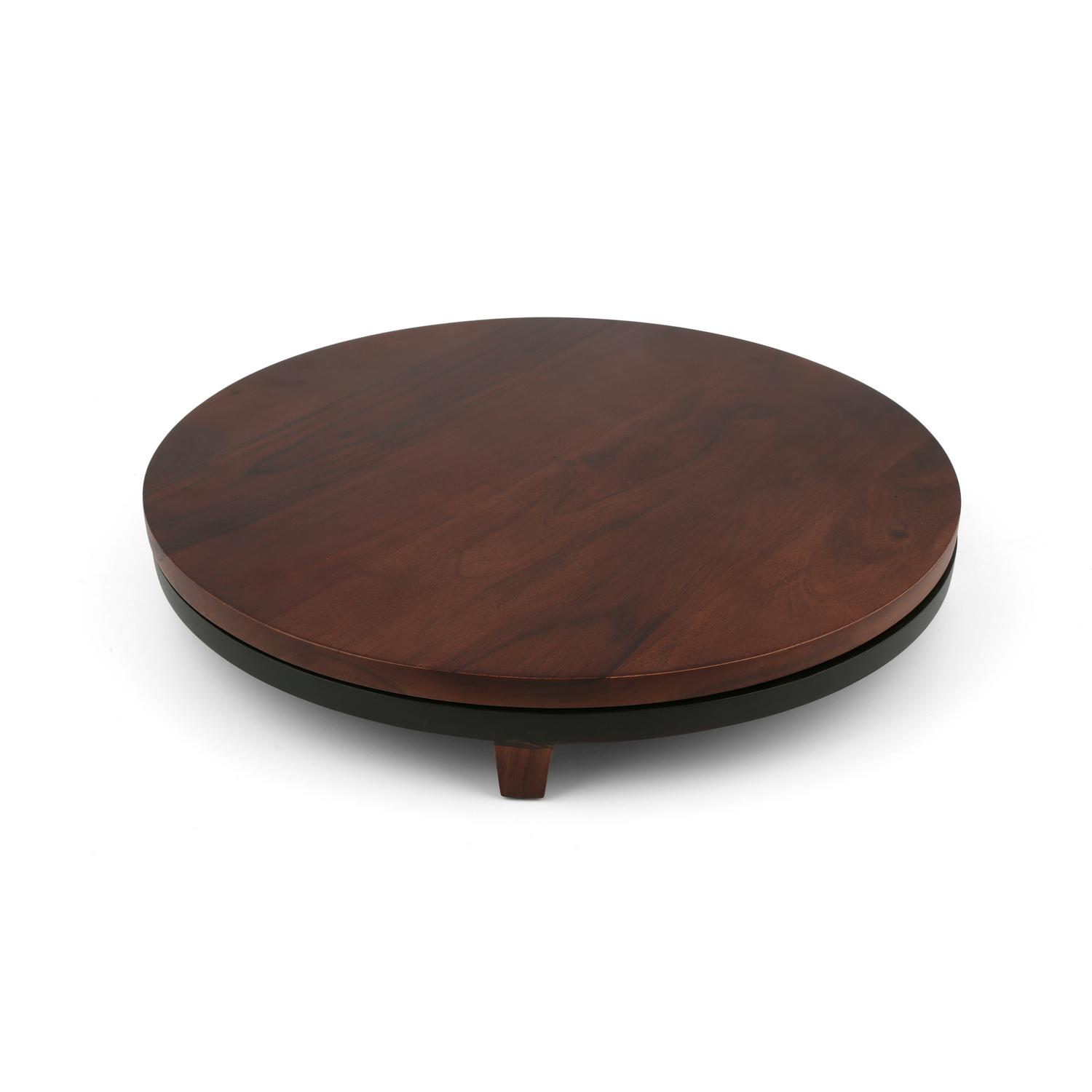 Dark Walnut Black Acacia Wood Footed Lazy Susan  Crowdfused