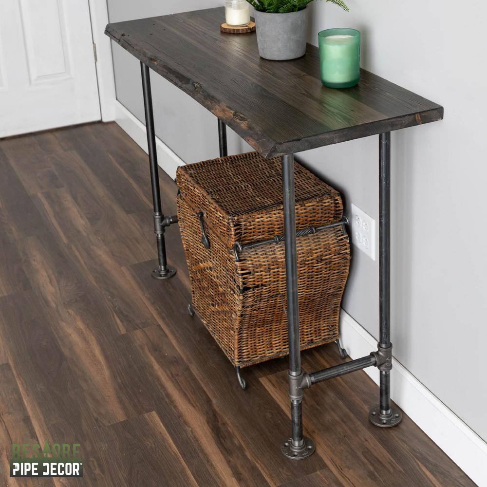 PIPE DECOR 48 in. x 16 in. x 1.25 in. Boulder Black Restore Console Table Wood Top OLD PDLEEWT01