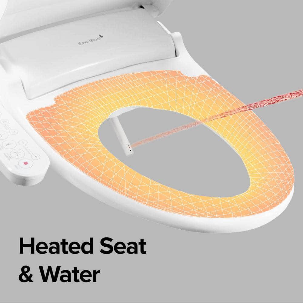 SmartBidet Electric Bidet Seat for Elongated Toilets with Control Panel Massage Wash Child Wash Heated Water and Seat in White