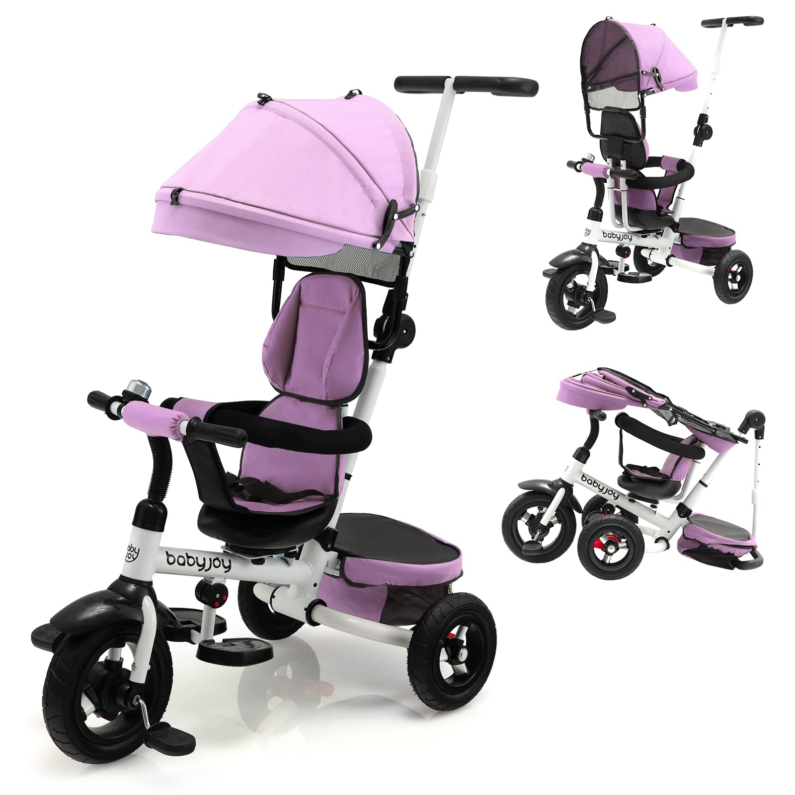 Costzon Tricycle, 4 in 1 Toddler Bike w/ Removable Push Handle, Bell, Reversible Seat, EVA Wheel