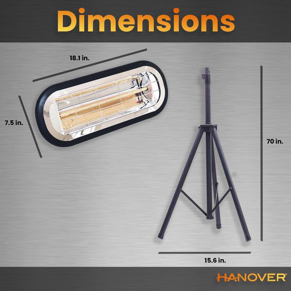 Hanover 18 in. Electric Halogen Infrared Heat Lamp with Mounting Bracket and Tri-Pod Stand Powerful Heating up to 122 Sq. Ft. HAN1001HABLK-TP