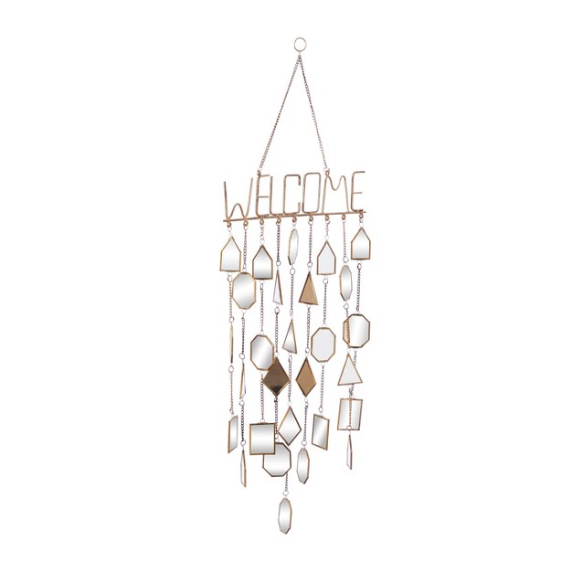 Iron Eclectic Welcome Windchime White Olivia amp May Gold Mirror Accents Indoor Use Handcrafted In India