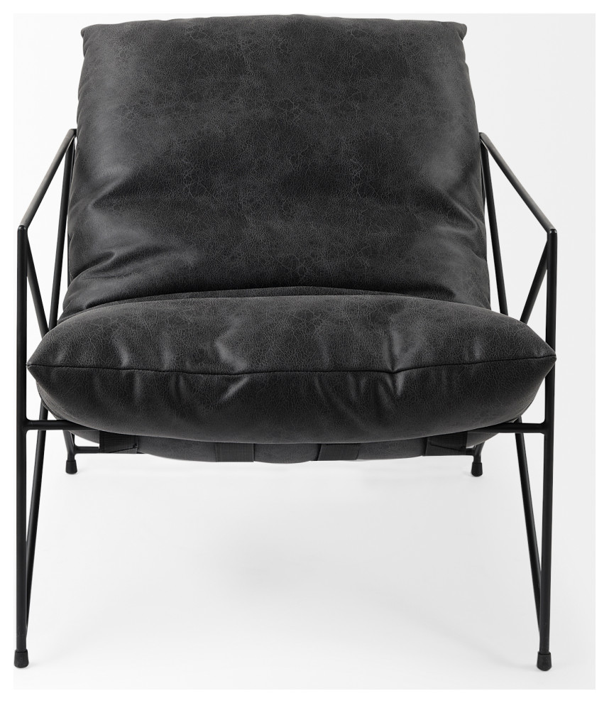 Leonidas Black Faux Leather w/ Black Metal Frame Accent Chair   Industrial   Armchairs And Accent Chairs   by Mercana  Houzz