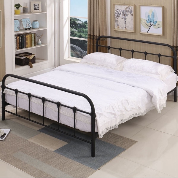 Metal Bed Frame With Black Ball Headboard And Footboard The Rustic Style - - 36901614