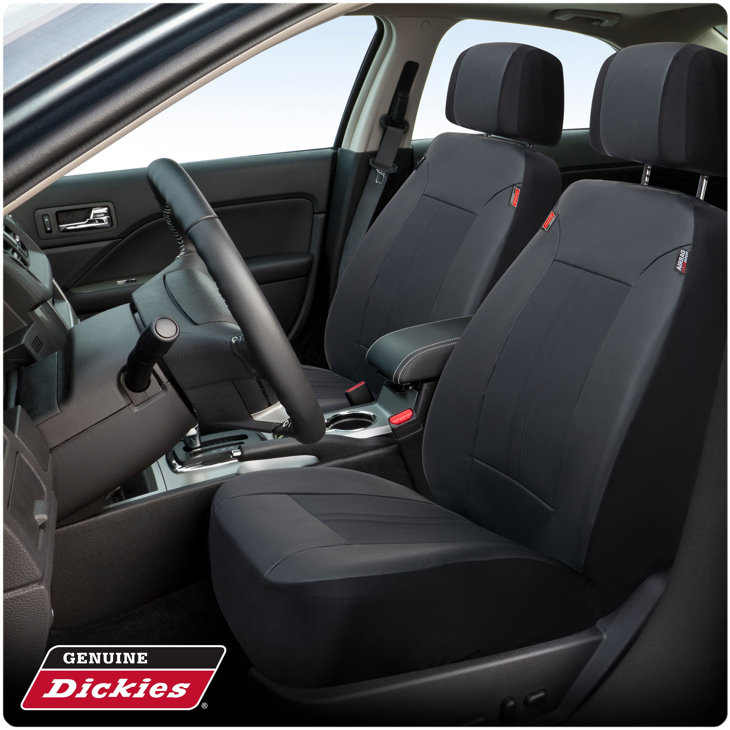 Genuine Dickies 3 Piece Car or SUV Vegan Leather Seat Covers Black， 43645WDC