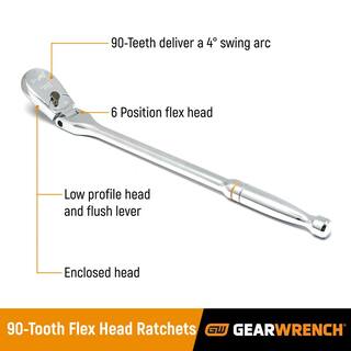 GEARWRENCH 14 in. 38 in. and 12 in. Drive 90-Tooth Flex-Head Teardrop Ratchet Set (4-Piece) 81230T