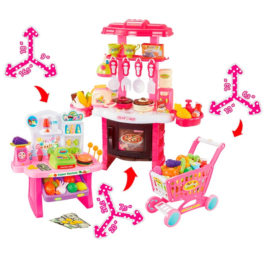 Mundo Toys 110 Piece Kitchen Set for Kids with Mini Supermarket for Girls