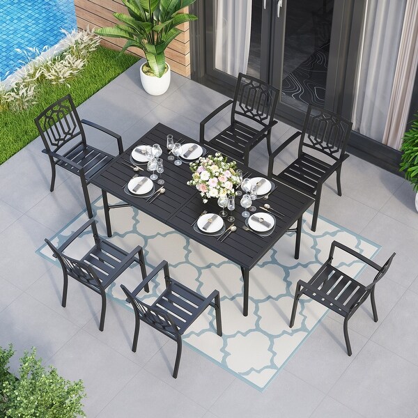 MAISON ARTS 7Piece Metal Patio Dining Set With 1 Rectangular Table and 6 Stackable Dining Chairs