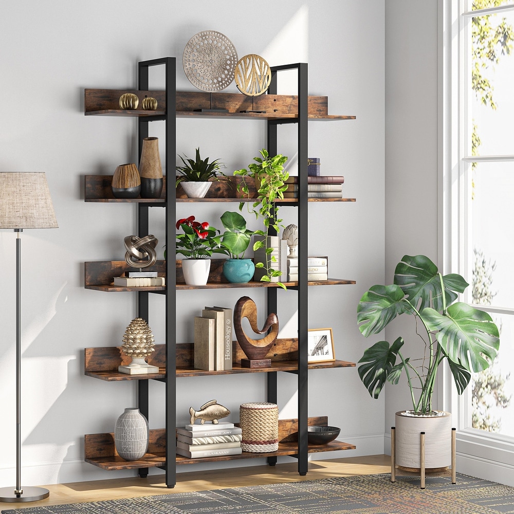 47'' Bookcase  Industrial Bookshelves Etagere with Storage  Open Display Shelves