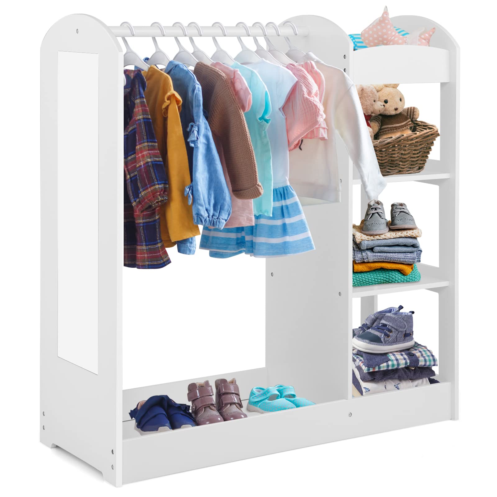 Costzon Kids Dress up Storage with Mirror, Clothes Rack, 3-Tier Shelves