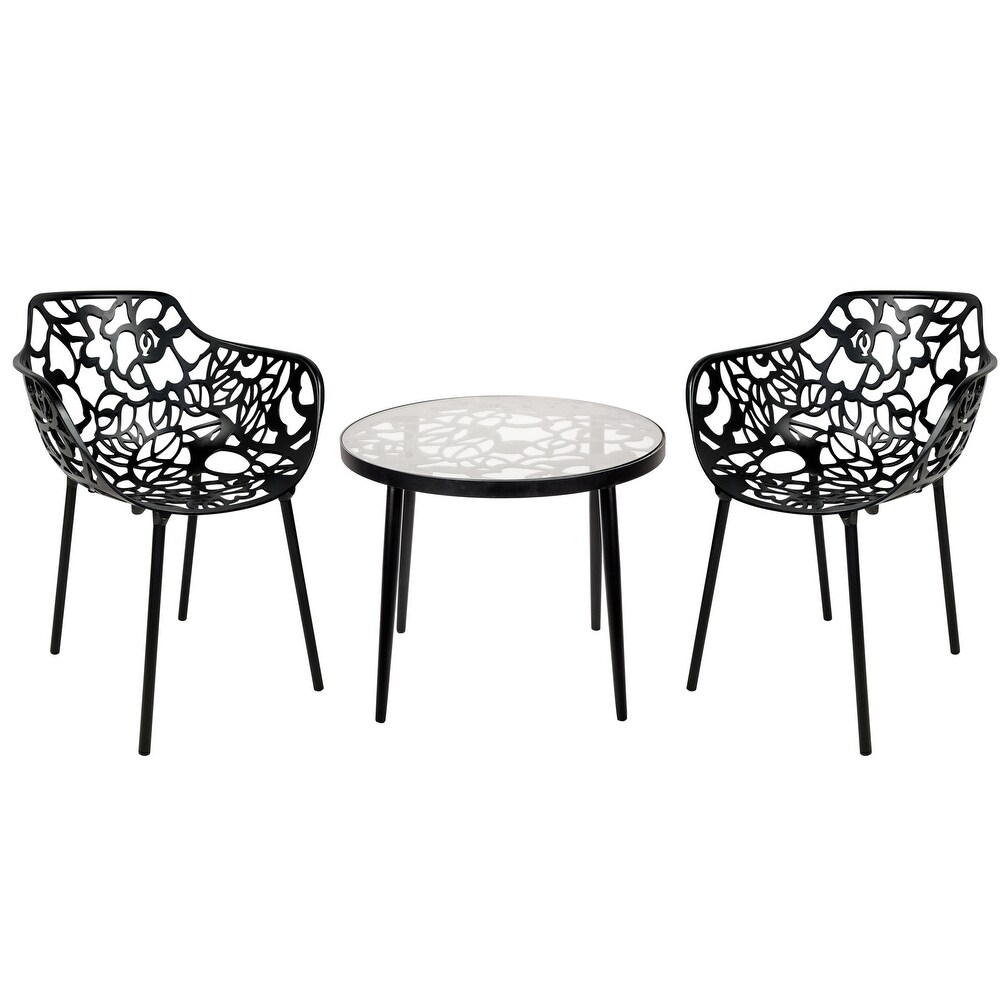 LeisureMod Devon 3 Piece Patio Dining Set with Table and 2 Arm Chairs