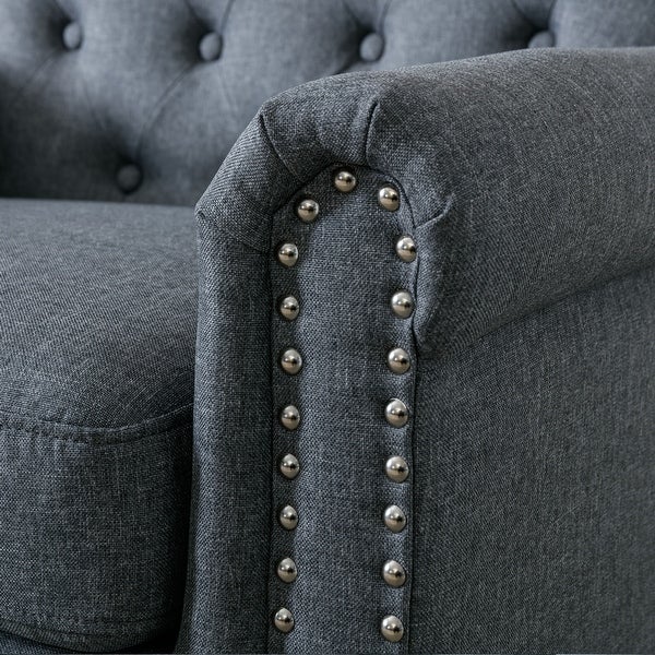 Linen Fabric Accent Armchair Tufted Upholstered Sofa， Dark Gray