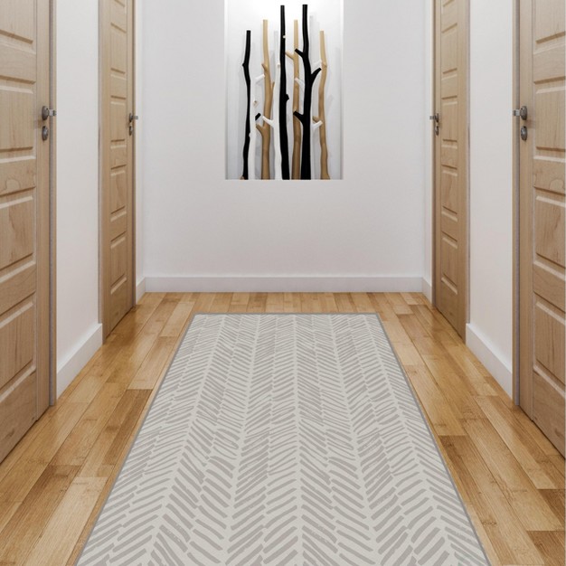 Deerlux Modern Living Room Area Rug With Nonslip Backing Abstract Beige Chevron Strokes Pattern