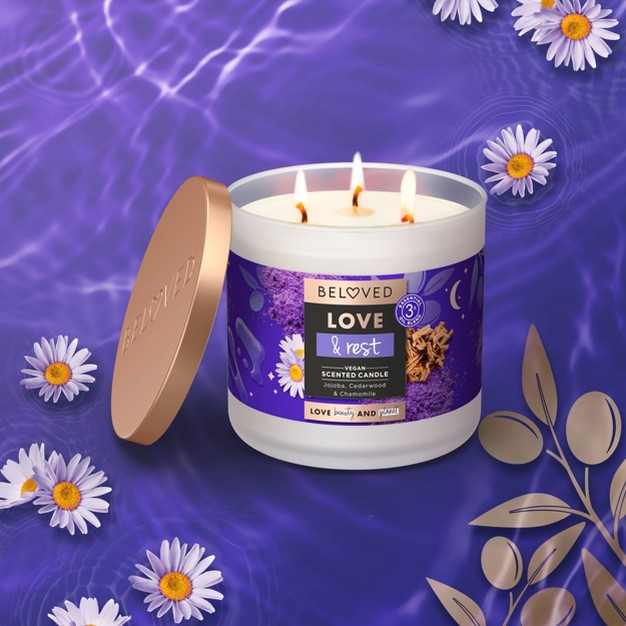 Beloved Love amp Rest Jojoba Cedarwood amp Chamomile 3 wick Vegan Candle 15oz