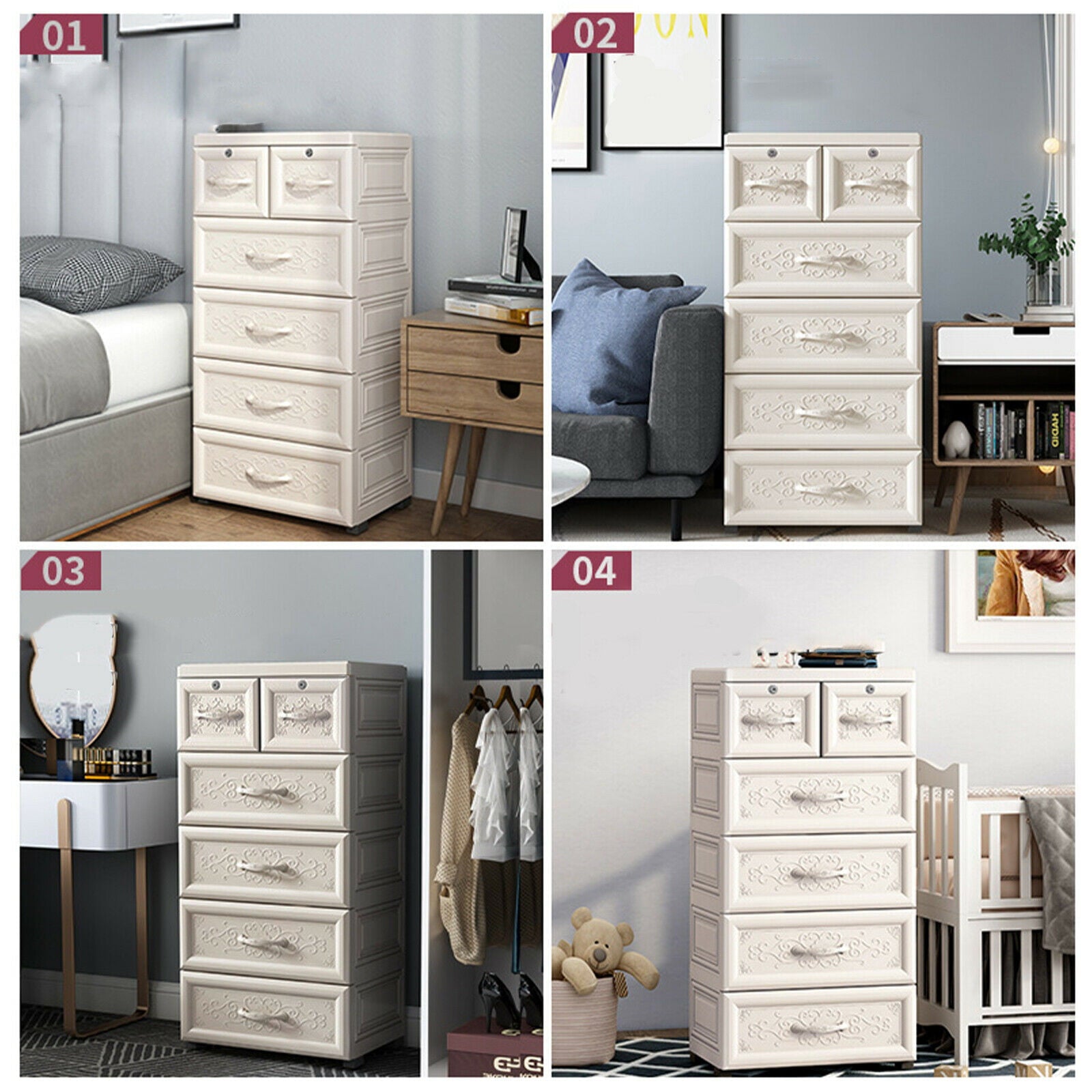 Miumaeov 5 Tier Plastic Drawers Dresser, Storage Cabinet with 6 Drawers, Sturdy Organizer Unit ,Easy Pull Closet Drawers,Storage Cabinet for Clothing, Bedroom, Playroom, Closet Drawers