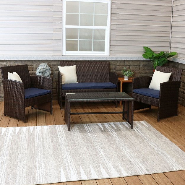 Sunnydaze Outdoor Ardfield Patio Conversation Furniture Set With Loveseat Chairs And Table 4pc