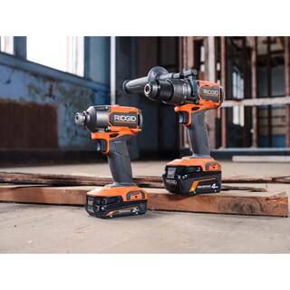 RIDGID 18V Brushless Cordless 2-Tool Combo Kit with Hammer Drill Impact Driver (2) Batteries Charger and Bag R9208