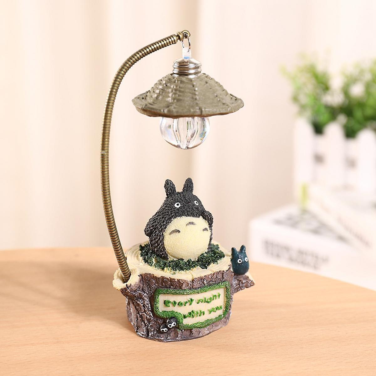 2pcs Wooden House Totoro Small Night Light Lamp Cartoon Resin Craft Ornament