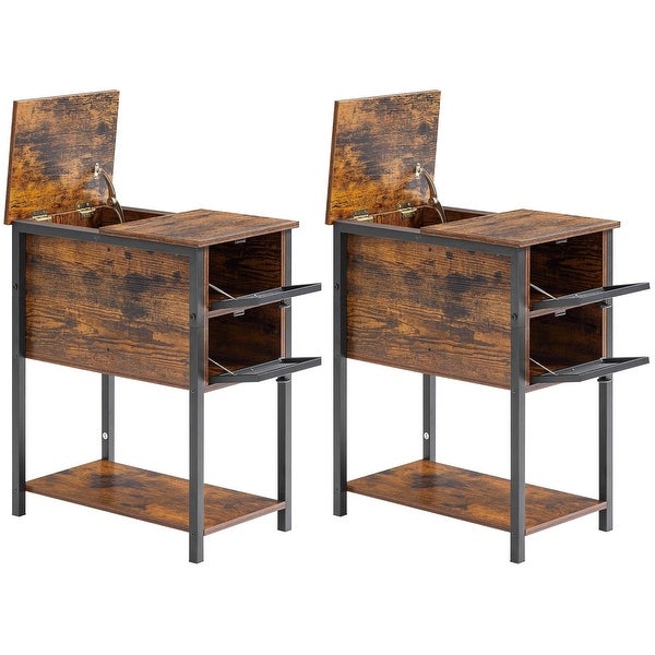 VECELO， (Set of 2) Mid-century Modern Flip Top Nightstand with 2-Drawer， Rustic Brown - - 36363946